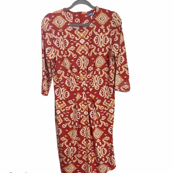 👗BOGO- J McLaughlin reddish Orange printed dress. Size L. Excellent condition. - Picture 1 of 10
